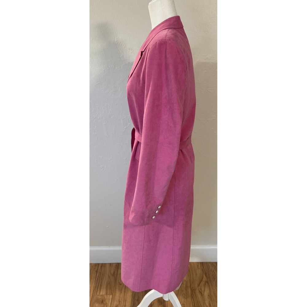 Vintage Women's Ultrasuede‎ Bubble Gum Electric Pink Long Trench Coat Size 6 - Picture 5 of 13